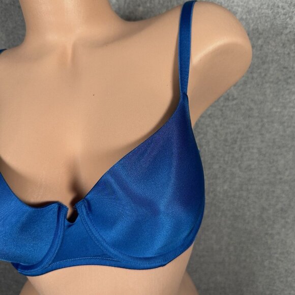 H&M 34D Bra Blue Satin Look Back Closure Adjustable Underwire Smooth Womens - Picture 5 of 12